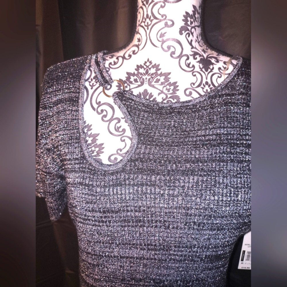 Chic Black and Gray Glitter Knit Lightweight Sweater Dress NWT